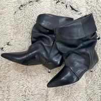 Aneikeh Designer Wrinkle Ankle Boots Women Pointed Toe Low Heels Short Booties Turned-over Edge Winter Autumn Ladies Shoes