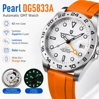 PAGANI DESIGN PD-1682 Pearl DG5833A GMT Automatic Watch Men 42mm Sapphire Luminous Date Orange Rubber Strap 100M