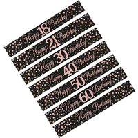 16 18 21 30 40 50th Birthday Banner, Black Rose Gold Holographic "Happy Birthday" Banner, 9FT Cuttable for Party Decor