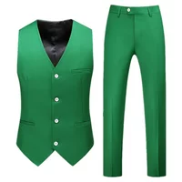 Yellow Men's V-Neck Sleeveless Vest and Pants 2-piece set, Red Green Gray Black Purple Waistcoat with Trousers, Asian Size M-6XL