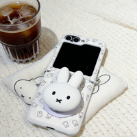 Cute Cartoon Pink White Miffy Magsafe Wireless Charge Phone Case For Samsung ZFlip 7 7FE 5 6 Lovely Miffy Furry Wrist Strap