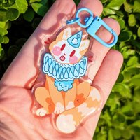 Y2K Cartoon Clown Cat Acrylic Keychain – Cute Animal Backpack Pendant Hanger Charm for Friends, Kawaii Bag Accessory Gift