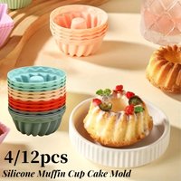 4/12Pcs Silicone Mini Cake Pans Molds Non-stick Muffin Cupcake Chocolate Jelly Mold Fluted Tube Cake Making Reusable Pastry Tool