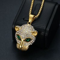 Stainless Steel Titanium Hip Hop Leopard Panther Bling Iced Out Pendant Collar Chain Necklace for Men Women Gift Fashion Jewelry