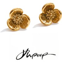 Yhpup Stainless Steel Metal Flower Small Stud Earrings Waterproof Gold Color PVD Plated Popular Daily Summer Jewelry