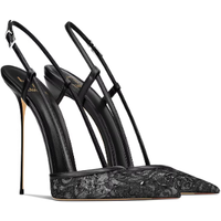 Black mesh French socialite with high-end feel, thin heel pointed toe, spring new style temperament, high heels for women