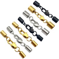 Black 18K Gold 3 Pieces Stainless Steel Cord End Cap Clasps Lobster Tassel End Bracelet Necklace Making 2mm 4mm 5mm Inner Hole