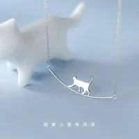 New Fashion Simple Personality 925 Sterling Silver Jewelry Cute Animal Walking Cat Clavicle Chain Necklace for women