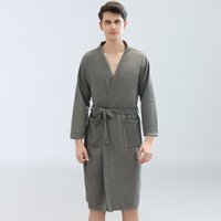 Men's Waffle Robe Long-Sleeve Solid Color Sauna Suit Soft And Breathable Bathrobe Ideal for Home Or Relaxation Cozy Loungewear
