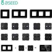 Bseed – pièces de prise USB type-c Standard ue, interrupteur à bouton, Internet TV, HDMI Satellite avec cadre en verre, pièces de fonction noires à monter soi-même