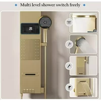 Wall Mounted Gold Grey Aluminum Waterfall Shower Panel Set with LED Digital Display New Bathroom Lighting System