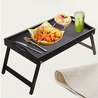Bamboo Breakfast Bed Tray with Folding Legs - Perfect for Sofa, TV, Laptop or Snack Use - Serving Breakfast in Bed (Black/White)