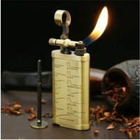 JIFENG Vintage Metal Grinding Wheel Brass Pipe Gas Lighter with Tobacco Pipe Tamper;Gentleman's Cigarette Cigar Butane Lighters