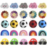10Pcs Silicone Beads Flower Rainbow Ball Cloud Car Shape Food Grade Teether Beads for Baby DIY Pacifier Clip Chain Chewing