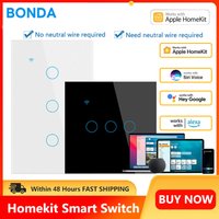 Inteligentny włącznik BONDA Homekit, bez przewodu neutralnego, EU/US, dotykowy włącznik światła z czujnikiem, sterowanie głosowe Smart Google Home Alexa Siri, 220V 110V