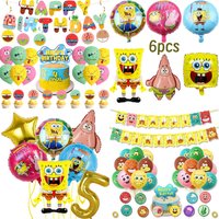 3/6/7Pcs SpongeBob SquarePants & Patrick Star Foil Balloons Set With Cake Topper Happy Birthday Banner Kids Birthday Party Decor