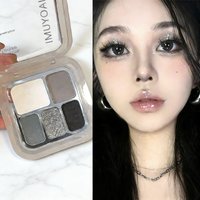 Korean 5 in 1 Eyeshadow Blush Palette Pearlescent Matte Smoky Black White Cement Grey Holiday Gift Travel Friendly