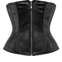 Black Short Zipper PU Faux Leather Underbust Corset Ladies Gothic Waist Trainer Body Shaper Bustier Top