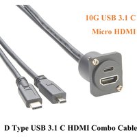 D Type USB 3.1 C & HDMI to Type C Micro HDMI Extension Cable 10G 4K@30hz Chassis Panel Mount Male to Female for Raspberry Pi