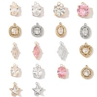 3pcs/Lot Fashion Stainless Steel Zircon Crystal Charms Oval Star Heart Round Square Stone Pendants for DIY Making Necklace