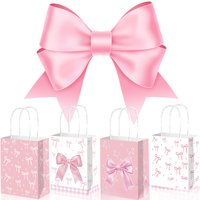 12pcs Pink White Bow Party Favor Gift Bags Paper Bags with Handles for Anniversaries Baby Shower Birthday Wedding Celebrations