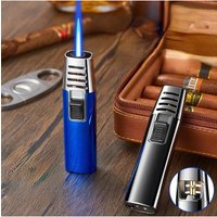 Metal Cigar Lighter Single Jet Torch Windproof Blue Flame Gas Butane Smoking Multifunctional Cigarette Accessories with Opener