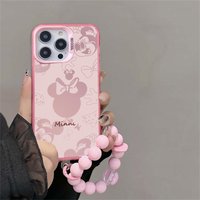 INS Cute Mickey Minnie Pearl Chain Case For Samsung Galaxy S26 Ultra S25 FE S24 S23 S22 Ultra Plus FE A57 A56 A55 5G Hard Shell