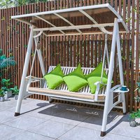 Solar LED Hanging Swing Chair Waterproof Patio Swing for Two with Aluminum Alloy Frame Outdoor Garden Swing Chair with Canopy