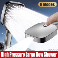 Big Panel High Pressure Shower Head 8 Modes Adjustable Showerheads Water Saving One-Key Stop Water Sprayer Bathroom Accessories