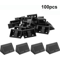 WOZOBUY Plastic Corner Braces, Shelf Cabinet Door 90 Degree 4 Holes Angle Brackets with Cover Cap black, Pack of 100