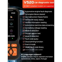 2026 V520 Obd2 Car Diagnostic Scanner Auto Engine Code Reader Real-Time Data Reset 8 Languages Professional Repair Tool
