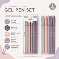 Morandi Neutral Tone Retractable Gel Pens 6 Count, 0.5mm Fine Nib Smooth Black Ink Slim Barrel