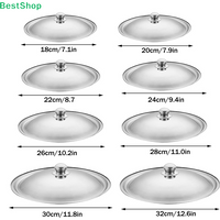 〔R〕Stainless Steel Round Silver Color Heat Resistant Glass Pot Lid-18-32cm with Knob for Frying Pans & Pots