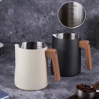 Coffee Milk Frothing Pitcher Jug Anti-scald Wood Grain Handle 304 Stainless Steel Precision Scale Professional Coffee Utensils