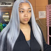 180% Density Colored Grey Long Straight Human Hair Wig 13x4 Transparent HD Lace Frontal Wigs For Women Cosplay Hot Sale Beauty
