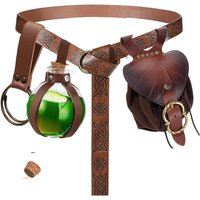 Medieval LARP Costume Set Vintage Celtic Patterned Belt Magical Glass Potion Bottle Leaf-Shaped Waist Pouch Skirt Clip for Renaissance Festivals Stage Performances