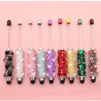 1pc Sparkly Heart Diamond Beadable Pen 2-in-1 DIY Beadable Stylus Pen Capacitive Touch Ballpoint Pen School Office