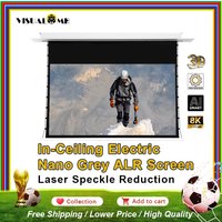 In-Ceiling Nano Grey Electric ALR Recessed Projector Screen Tab-Tensioned Motorized Projection 4K for Tri-color Laser Projector