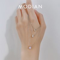 Modian Brands Simple 925 Sterling Silver Geometric Cut Sparkling Zircon Pendant Necklace for Women Wedding Engagement Jewelry