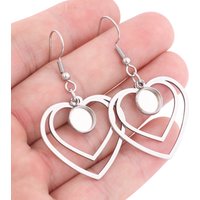 10pcs Stainless Steel Double Heart Hoop Erring Base Blanks Fit 8mm Cabochon Earring Bezel Setting Trays Diy Ear Hooks Findings