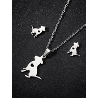 Cute Stainless Steel Dog Cat Pendant Necklace Women Cartoon Animal Paw Jewelry Set Girls Student Lovely Pet Earring Accessories