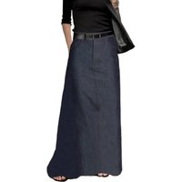 Krisstargirl 2025 Summer New Fashion Denim Skirts For Women Imitation H-Line High Waist Pockets Loose Female Blue Maxi Skirt