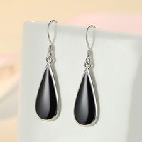 Buyee 925 Sterling Silver Big Drop Earring Light Smooth Black Acrylic Long Dangle Earring for Woman Fashion Fine Jewelry Earring