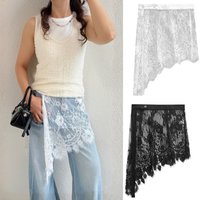 Mini Skirts Women Lace Elegant Button Skirt Korean Style Summer A-line High Waist Irregular Half Skirt Butt Curtain Skirt Y2K