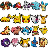 20PCS Pokemon Pikachu Shoes Charms for Clog Sandals Decoration Mix Wholesale PVC Cute Shoe Accessories Charms for X-MAS Gift
