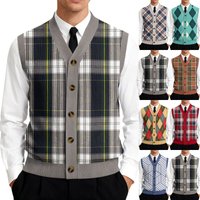 New Mens Knitted Vest Sleeveless Autumn Winter V Neck Sweater Vest Single-breasted Front Knit Cardigan Vest