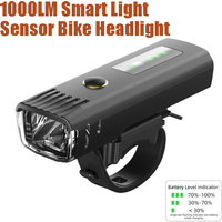 1000LM Black Smart Sensing Bicycle Headlight High Low Beam Switch USB Rechargeable Waterproof LED Front Lamp Rear Taillight Kit