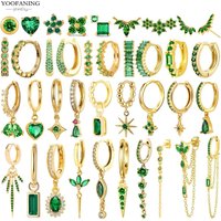 Boucles d'oreilles classiques en argent Sterling 925 pour femmes, petites boucles d'oreilles fraîches de haute qualité, Zircon vert, série verte, bijoux