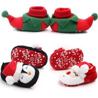 Babyschuhe für den Winter, Weihnachten, Säuglingsschuhe, süßer Weihnachtsmann für Jungen und Mädchen, 11 cm/12 cm/13 cm, 0–12 Monate, warmes Innenfutter, weich