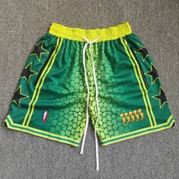 Trillest Bryant Mamba Snake Pattern Printed Gradient Green Five Championship Edition Basketball Shorts with Zipper Pockets
